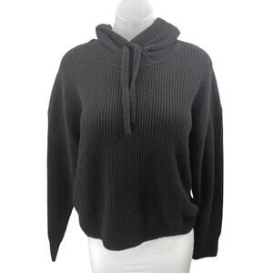 NEW Gap Women's Black Ribbed Knit Long Sleeve Hoodie Hooded Sweatshirt Size M